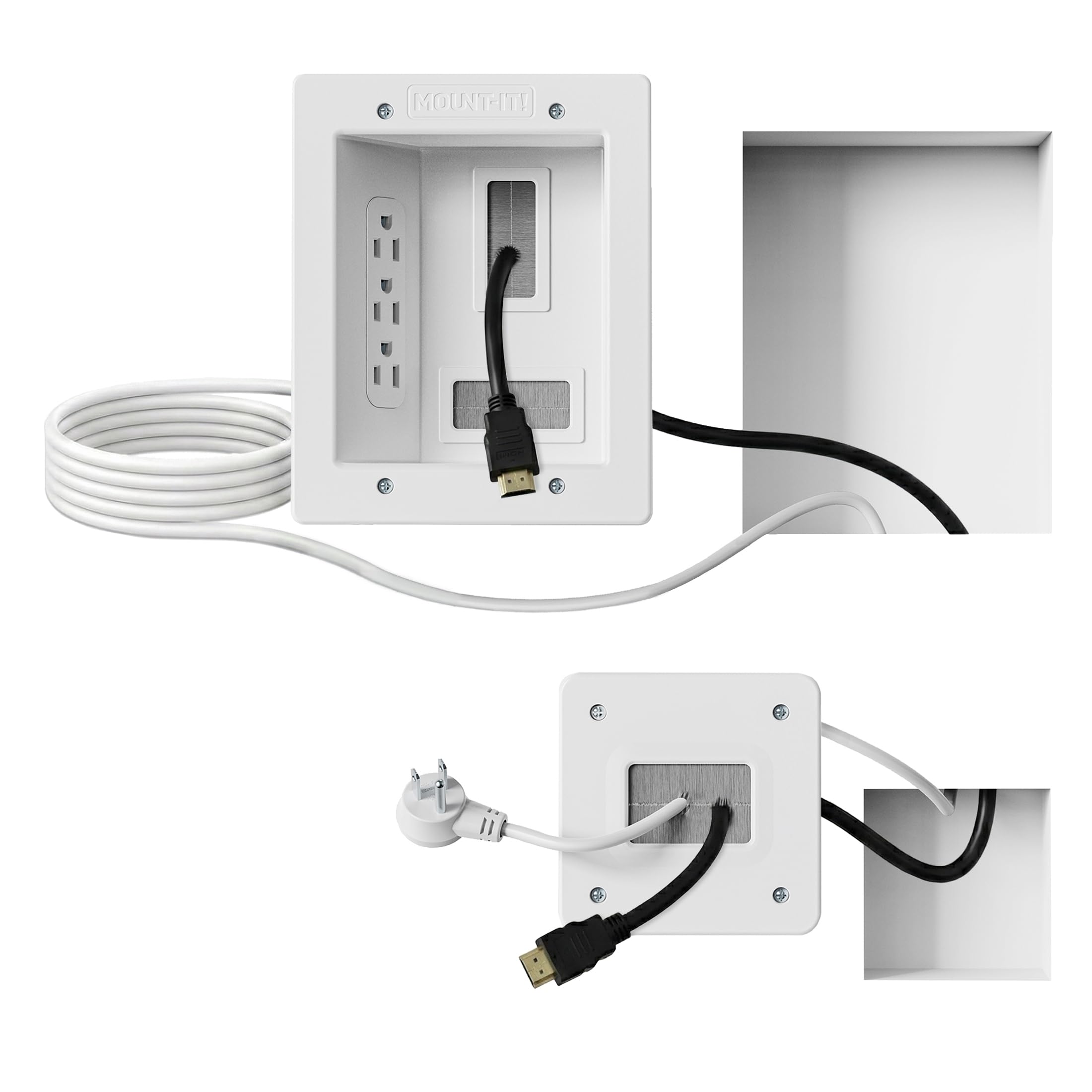 Mount-It! in-Wall TV Cable Concealer Kit with Recessed Power – Triple Outlet, 9ft Cord, and Hand Saw – Easy, Safe Cable Management for Organized TV and Home Theater Setups