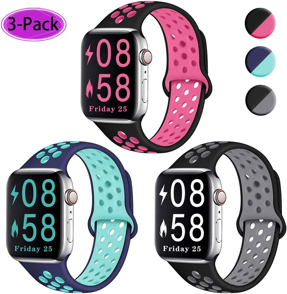 Comvin Compatible for Apple Watch Band 38mm 40mm 42mm 44mm, Soft Silicone Sport Band Breathable Replacement Wristband Compatible for iWatch Series 5/4/3/2/1