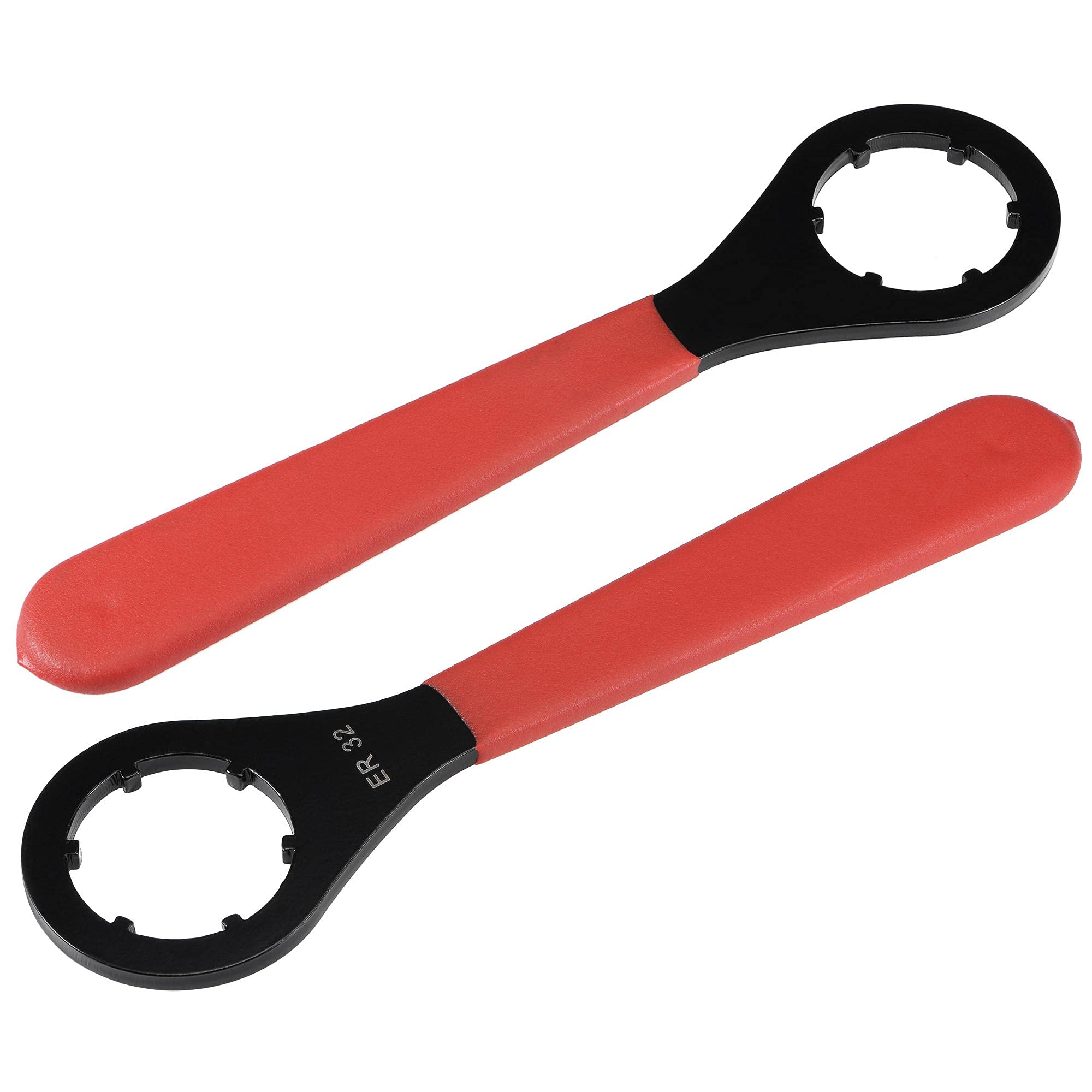 uxcell O-Type Collet Chuck Wrench Spanner for ER32 Lathe Clamping Nut with Red Non-Slip Handle 2pcs