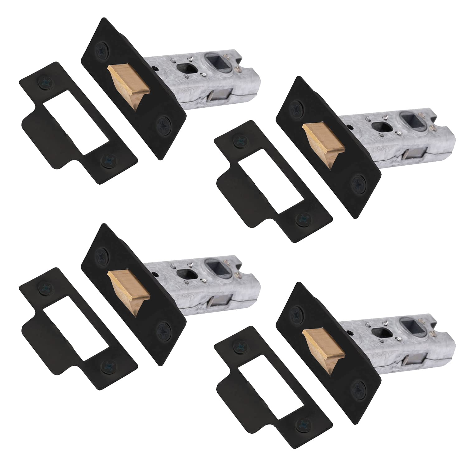 XFORT Tubular Latch, Matt Black, Tubular Door Latch for Internal Wooden Doors, (4 Pack, 75mm)