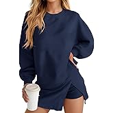Fisoew 2 Piece Sets for Women Cotton Workout Sets Sweatshirt Top High Waisted Lined Split Athletic Skirt Set