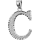 925 Sterling Silver Initial Letter C Charm Pendant, 1"