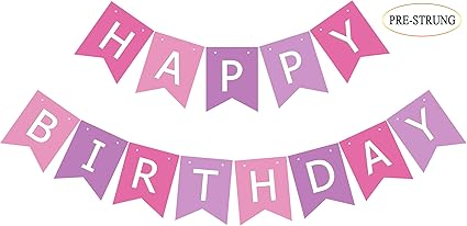 Amazon Com Pre Strung Pink Purple Birthday Banner Happy Bday