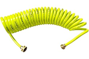 SANFU PU Recoil Garden Water Hose 3/8"ID x 25ft Premium With 3/4"Inch Brass Fittings Retractable, Outdoor Patio Hose Marine&Boat Yacht, Lime(25')