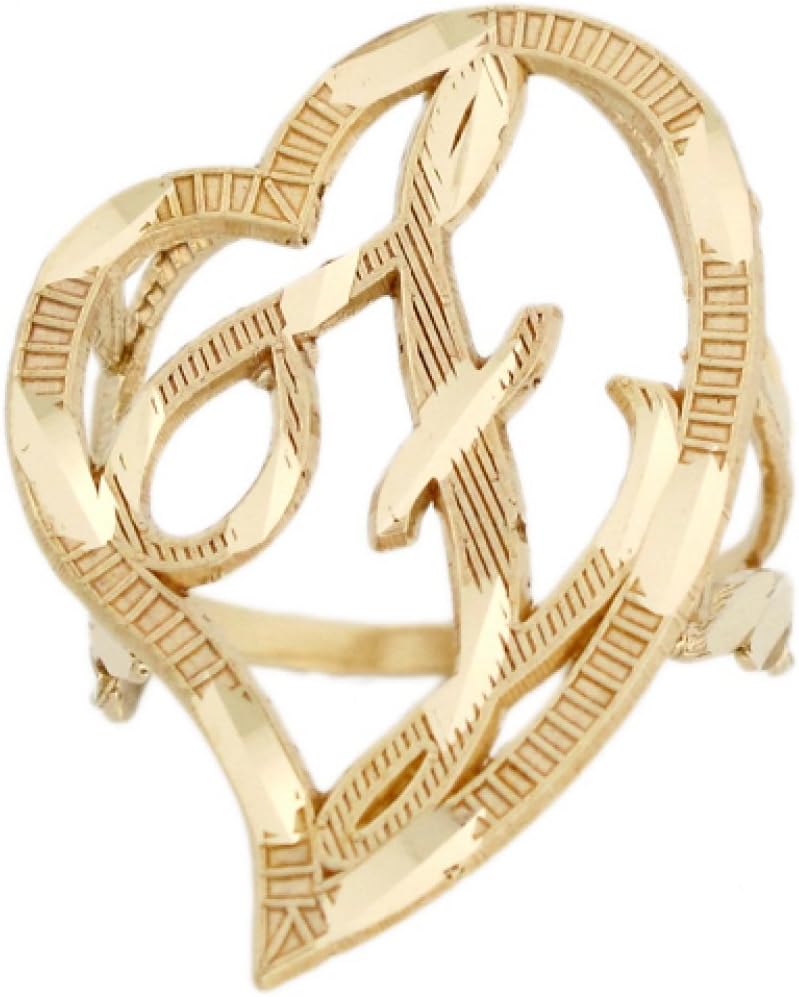 Jewelry Liquidation 14k Real Gold Large Heart Cursive Letter Z Diamond Cut Initial Ring