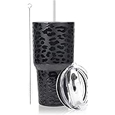 D·S 30oz Black Leopard Tumbler Stainless Steel Insulated Travel Mug with Straw Lid Cleaning Brush