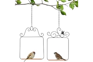 2PK Hummingbird Swings and Perches, Metal Frame Bird Swing with Wooden Dowels and Hanging Chains Bird Cage Accessories for Ga