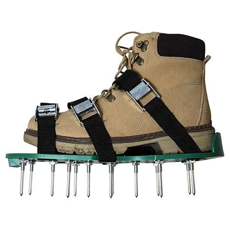 Hemore Gartenschuhe Rasenbelüfter Schuhe mit 4 Verstellbaren Riemen und 26 Metallschnallen mit Dornschliff, Gartenwerkzeug, f