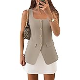 ZESICA 2026 Summer Casual Sleeveless Suit Vest for Women Square Neck Button Down Work Business Blazer Vests Waistcoat