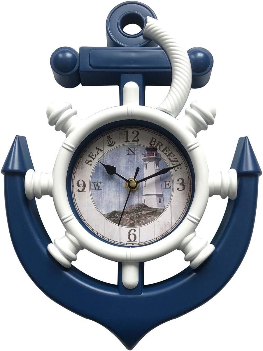 Anchor Nautical Wall Clock 13" x 9" Home Decor Kitchen Decor (Lighthouse)