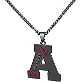 Ldurian Personalized Baseball Name Necklace, Stainless Steel Black Chain Sports Initial Name Necklaces, A-Z Letter 24inches Baseball Gifts for Men