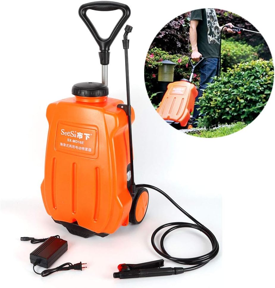 SHZICMY 16L Backpack Sprayer Electric Backpack Garden Wheel Sprayer Garden Weed Sprayer Dolly Cart Rechargeable Battery Orange (USA Stock)