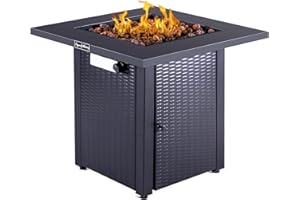 LEGACY HEATING 28in Propane Fire Pit Table, 50,000BTU Outdoor Gas Fire Pit, 2 in 1 Firepit Table w/Lid, Lava Rock, ETL Certified Steel Fire Table add Warmth to Parties on Backyard, Black