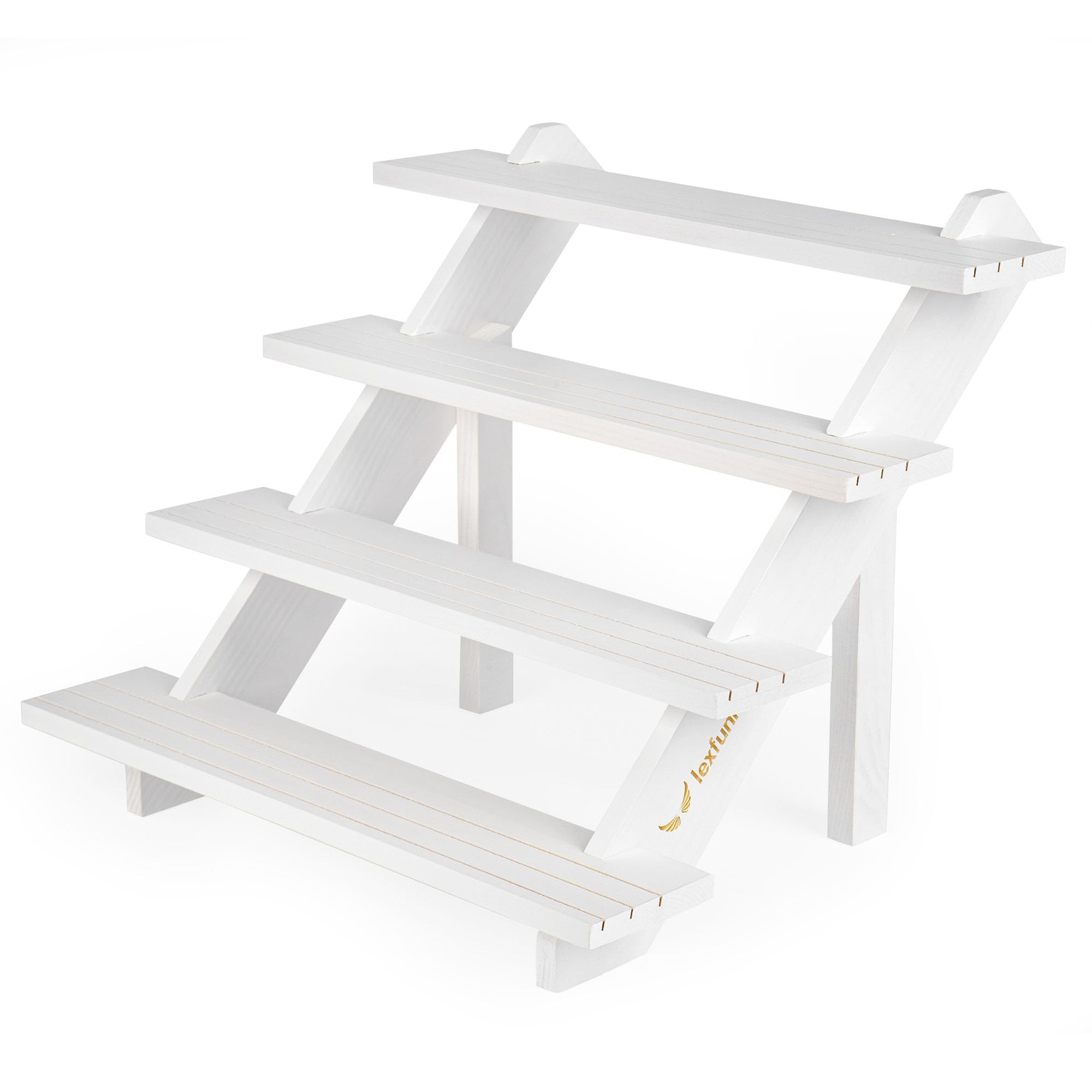 LEXFUNN Wooden Jewellery Display Rack Stand Earring Stall Stand Organizer Shelf 3/4 Tier (4 Tier - White)