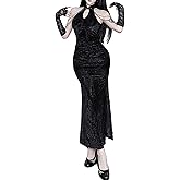 TSMNZMU Women Cheongsam Maxi Dress - Sexy Goth Chinese Qipao Dresses - Halter Backless Split Sleeveless Asian Long Dress