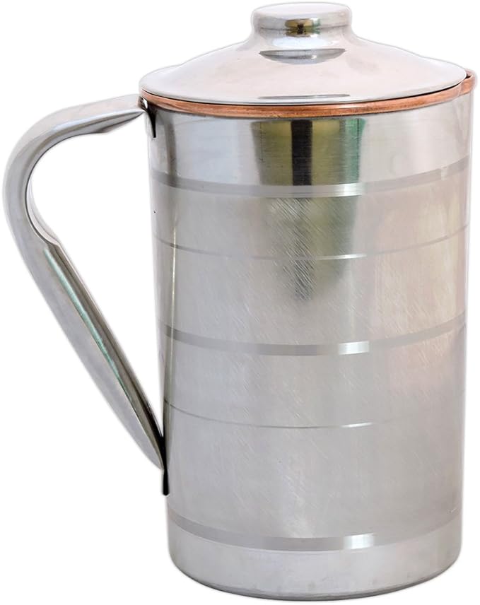 HealthGoodsIn Stainless Steel and Copper Pitcher with Lid Steel and