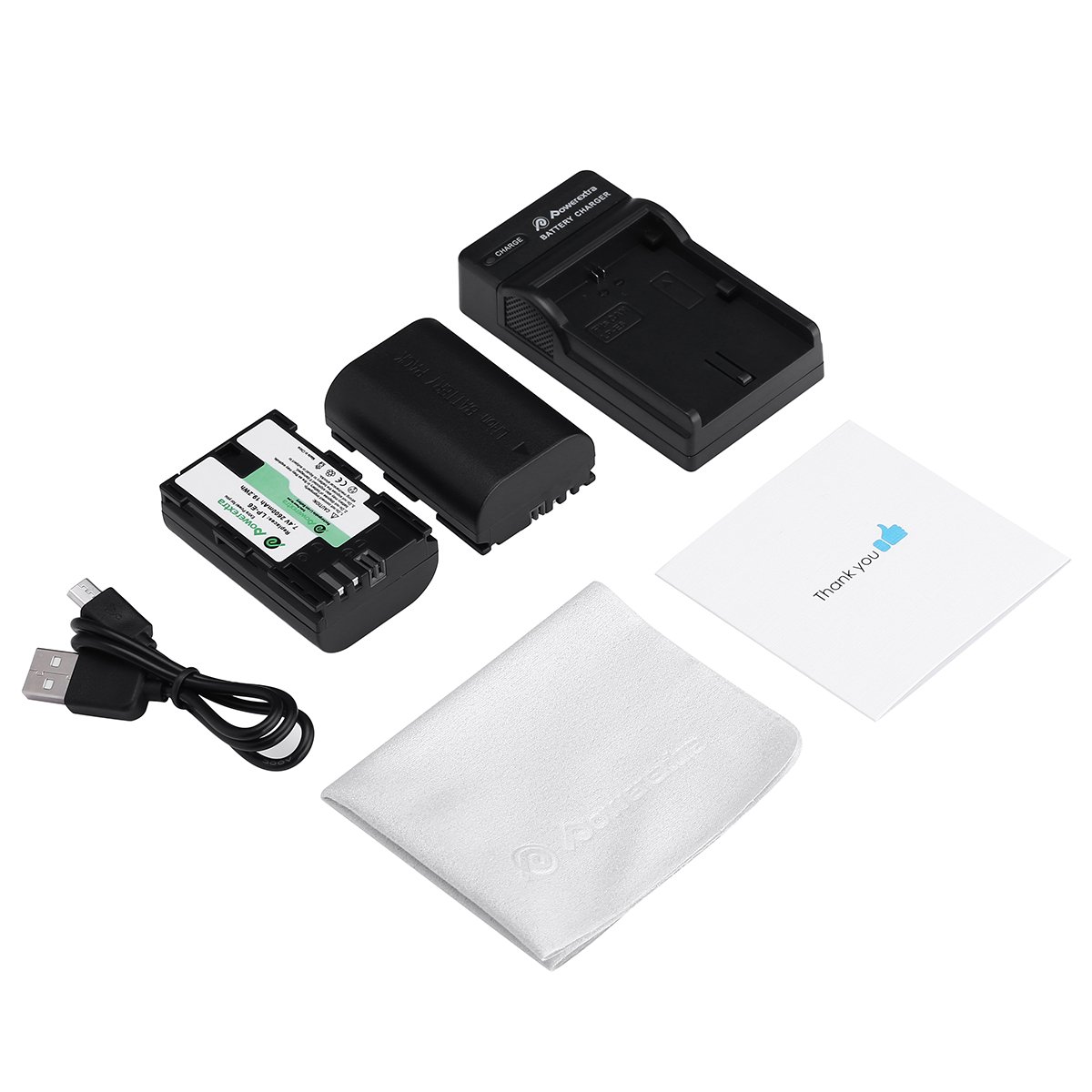 Powerextra 2 Pack Battery and USB Charger for Canon LP-E6 LP-E6N and Canon EOS 70D, EOS 5D Mark II, 5D Mark III, 7D Mark II, EOS 80D, 60D, 6D, 7D, 5DS, 5DS R and BG-E14, BG-E13, BG-E11, BG-E9, BG-E7, BG-E6 Grips