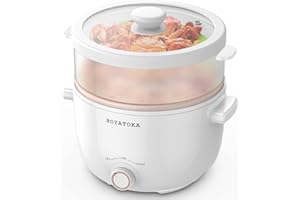Hoyatoka Electric Hot Pot, 2L Portable Non-Stick Electric Cooker with Steamer, Mini Electric Pot Ramen Cooker for Sauté, Stir Fry, Steak, Eggs, Oatmeal, Ramen, Soup for Dorm, Office, White