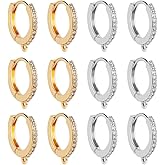 Beebeecraft 1 Box 12Pcs Round Leverback Hooks 18K Gold and Platinum Plated Brass Cubic Zirconia Huggie Hoop Earrings Findings 2 Colors French Ear Wires Hoops with Loop for DIY Jewelry Making