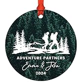 Andaz Press 3.5" Metal Personalized Hiking Engagement Ornament, Adventure Partners, Custom Hiking Ornaments for Christmas Tree, Customized Hiking Christmas Ornament for Couples, Men, Women