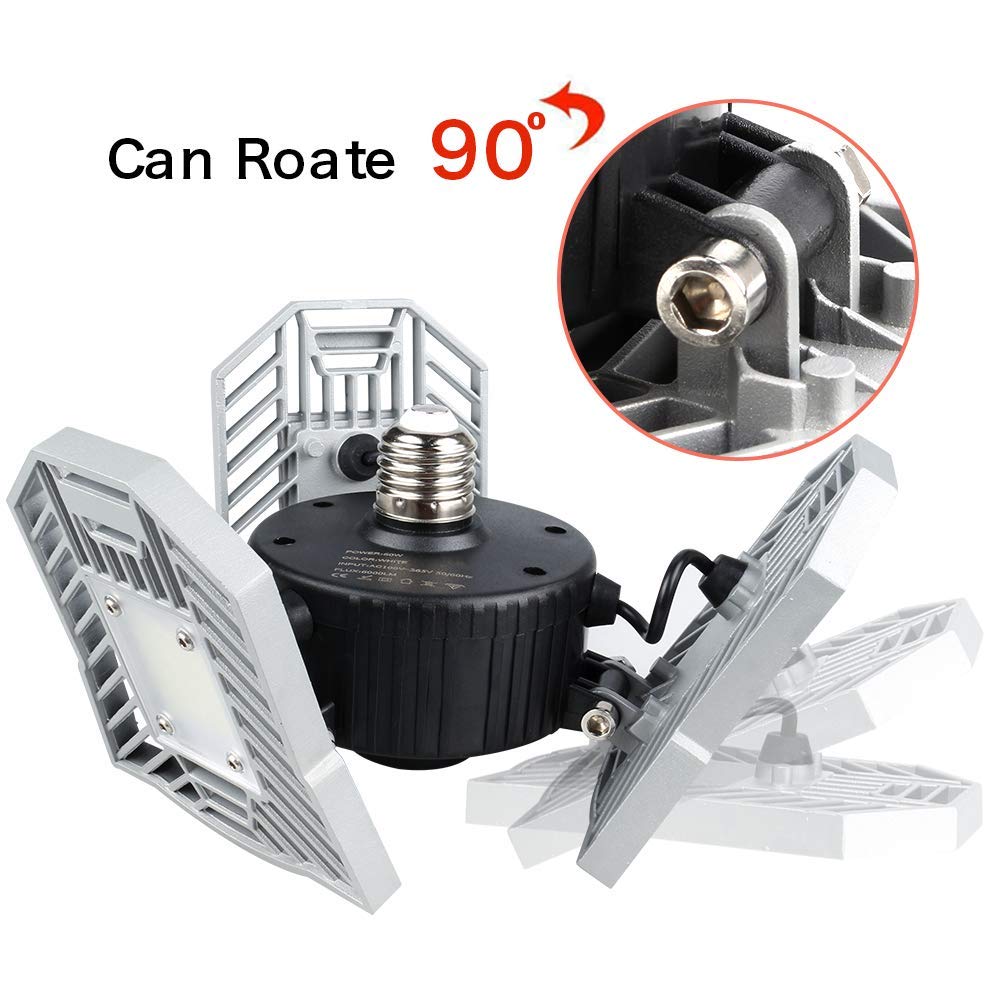 LED Garage Lights, Deformable Led Garage Ceiling Lights 6000 Lumens,Super Bright Led Shop Lights for Garage, Garage Lights with 3 Adjustable Panels, Utility Garage Lighting Led