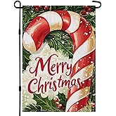 CHAONENG Christmas Candy Cane Garden Flag 12x18 Inch Winter Holly and Berries Design Outdoor Holiday Yard Banner Double Sided Winter House Flag Festive Garden Decoration Seasonal Home Decor