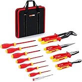 WISEPRO 12 PCS 1000V Insulated Electrician Pliers &amp; Screwdriver Set | Insulated Electrical Tool Set Including 7 Insulated Screwdrivers, 4 Insulated Pliers, 1 Voltage Tester and Storage Case