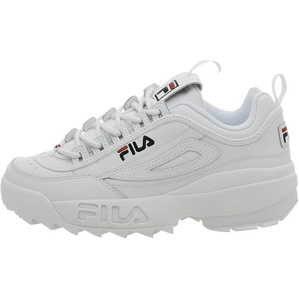 Fila Youth Disruptor II Synthetic White Peacoat Red Trainers 3.5