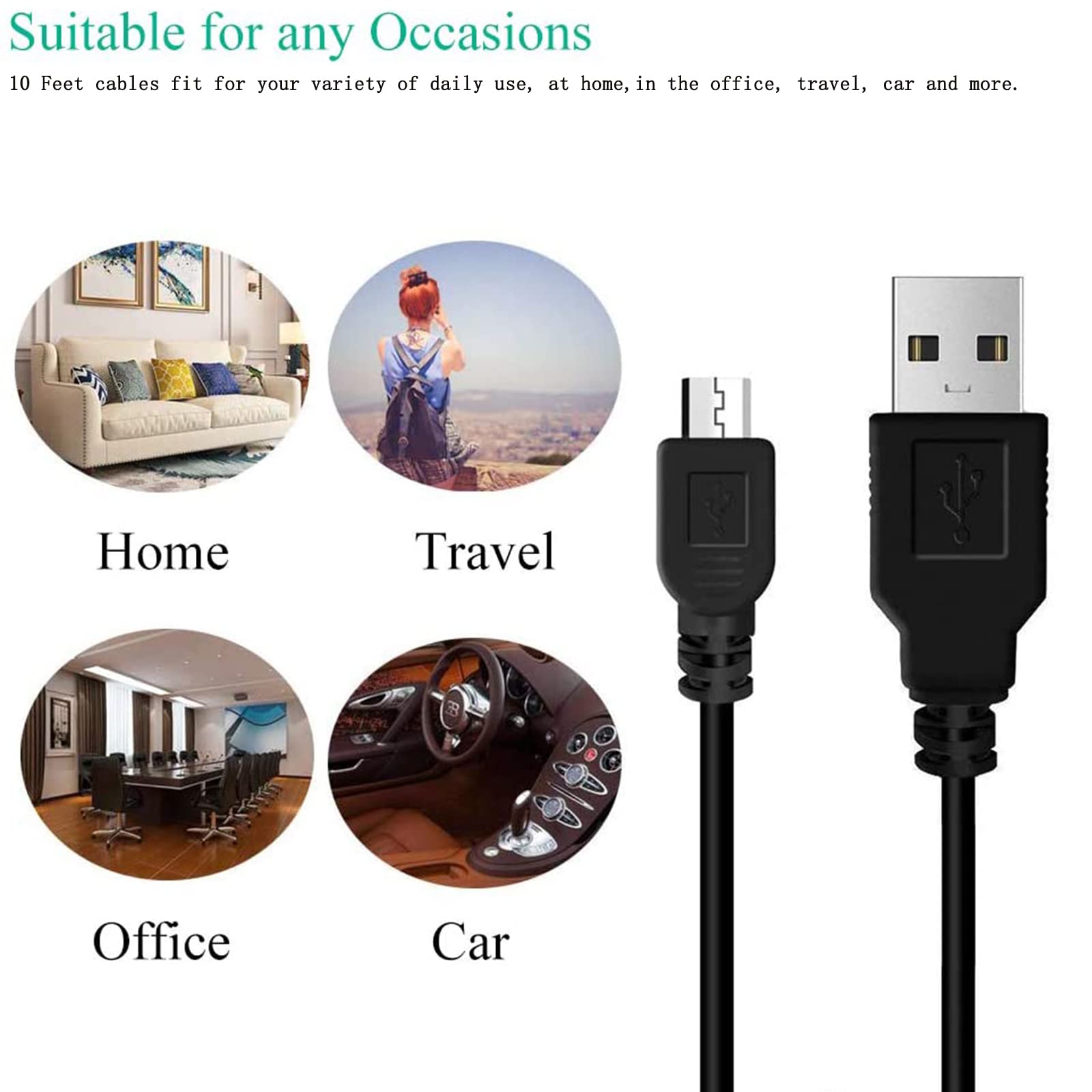 DTOL PS3 Controller Charger Cable Ring Mini USB Data Charging Cord for PS Move PlayStation 3 Wireless Controller, TI84 Plus CE, Digital Camera 10ft 2 Pack