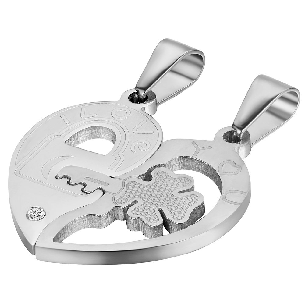 Oidea 2PCS Stainless Steel His and Hers I Love You Lock and Key Pendant Necklaces,for Valentines