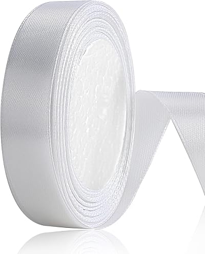 OWill White Satin Ribbon 20mm x 22m Double Sided Polyester Gift Wrap