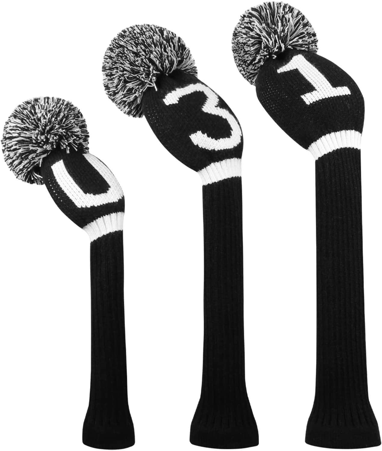 Scott Edward Knitted Golf Club Head Covers for Woods 3Pcs Set Golf Driver (460CC) Fairways and Hybrid/UT with Rotating Number Tags(Black White Numbers)