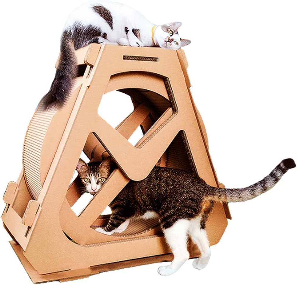 AYLS Cat Scratch Board Cat Exercise Wheel Cat Tree Climbing House Running Spinning Toy For Cats Wheel Movement, Cat Indoor Activity Center,L