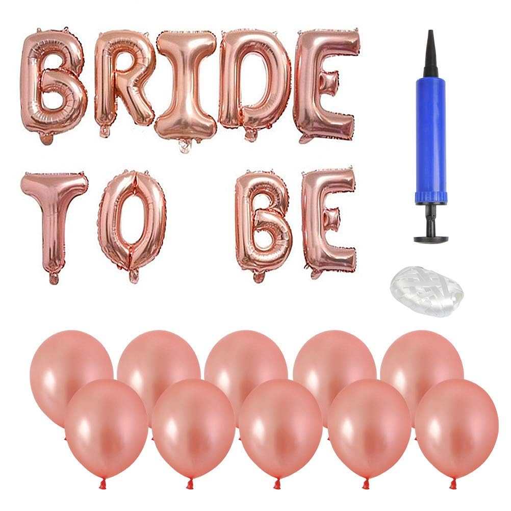 TIMESETL 16" BRIDE TO BE Balloons Banner Rose Gold Hen Party Decorations, 10 Pieces Rose Gold Latex Balloons and 1 Pieces Air Pump for Wedding Bridal Shower Party Supplies