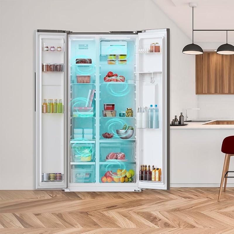 Frigorífico Americano de 559 Litros Bolero CoolMarket SBS 562 Dark D. 177 cm de Alto y 90 cm Ancho, Clase D, Sistema Multi Air Flow, Total No frost, Motor Inverter Plus
