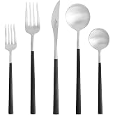 Costa Nova 5-Piece Silverware Service for 1 - Mito Collection, Brushed Finish with Black Resin Handle | Stainless Steel Cutlery | Dishwasher Safe Flatware | Restaurant Quality Dinnerware