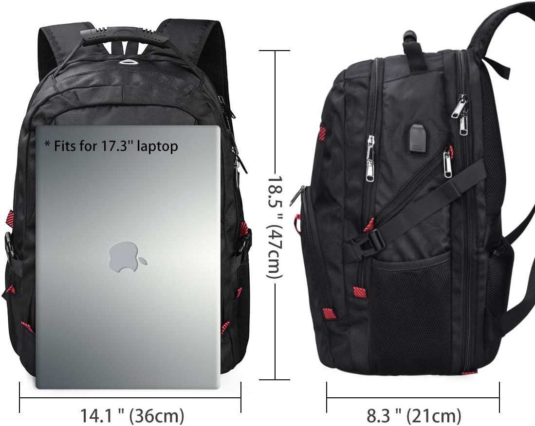 Laptop Backpack 17 Inch Waterproof Extra Large TSA Travel Backpack Anti Theft College School Business Mens Backpacks with USB Charging Port 17.3 Gaming Computer Backpack for Women Men Black 45L: Electronics