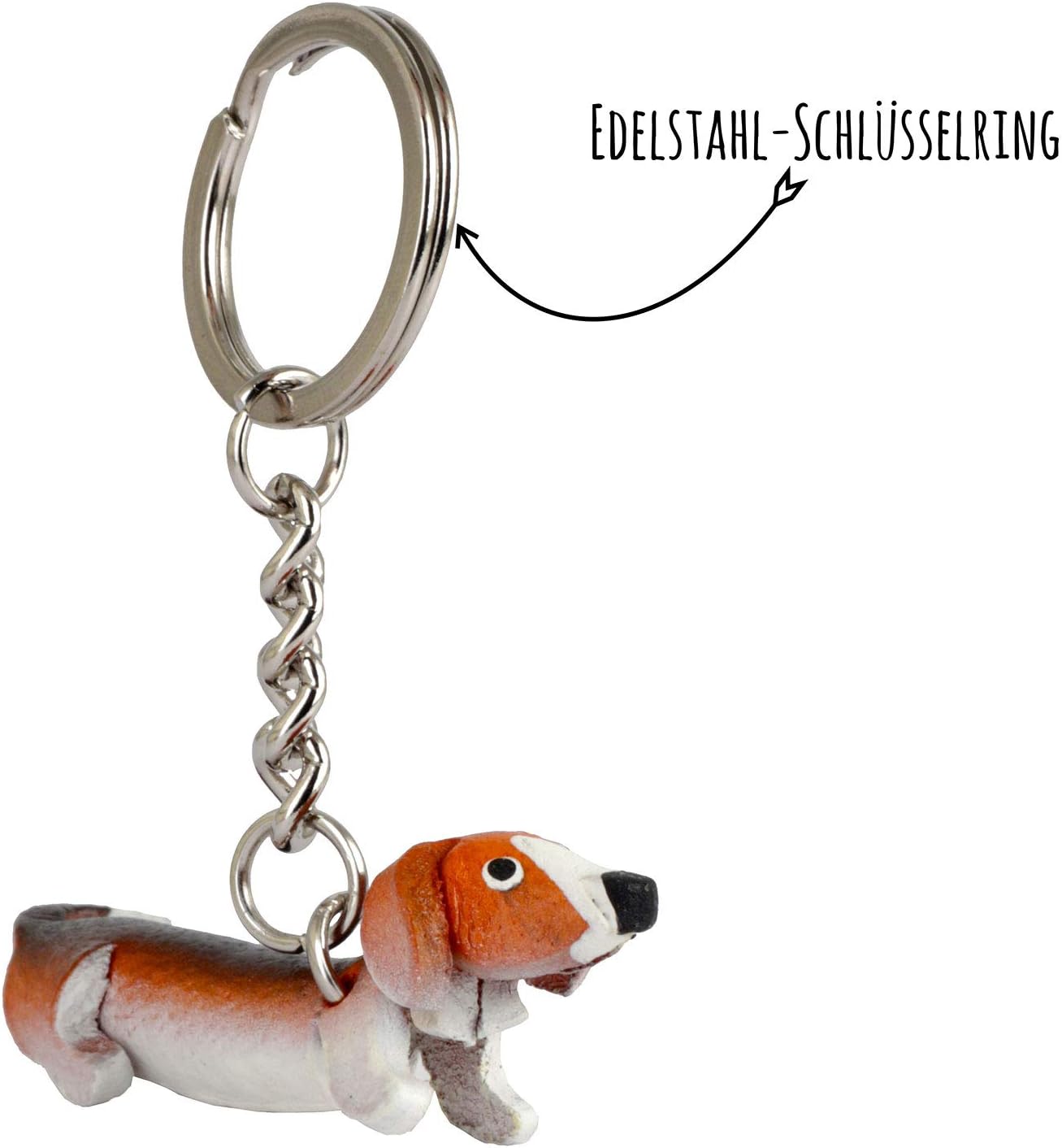 MONKIMAU Leather Keyring Dachshund Dog, Black Brown White, Small - Image 5