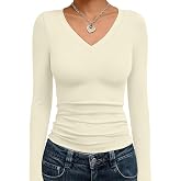 Trendy Queen Womens Long Sleeve Shirts 2026 Fall Fashion Basics Crop Tops | Soft &amp; High Stretchy, V Neck Cute Y2k Clothes, Fitted Going Out Tops, Compression Underscrubs T Shirts, Fall Outfits Clothes