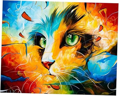 Amazon Milageto 手描き 油絵 壁掛け可能 デザイン 絵画 大きい 入門 壁掛け油彩画 ネコ 抽象画 人気 ぬりえ ホビー