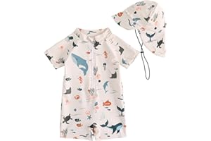 FishingDino Baby Swimsuit Boy Rash Guard Set 3M-3T, UPF Toddler Bathing Suit Sun Shirt with Hat, Infant One Piece Swim Suit