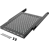 Tecmojo 1U Sliding Rack Shelf,4-Post Vented Rack Mount Shelf,21.7in Deep with Adjustable Mounting Depth 21.7-35.4in,Supports to 110lbs,for 19 Inch AV/Network Equipment Rack,Unassembled,Black