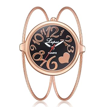 Womens Fashion Analog Quartz Bracelet Wrist Watch, Unique Elegant Thin Metal Band