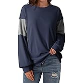 Dokotoo Oversized Crewneck Sweatshirt for Women Long Sleeve Soft Knit Tops Striped Contrast Tunic Shirts Fall Winter Clothes