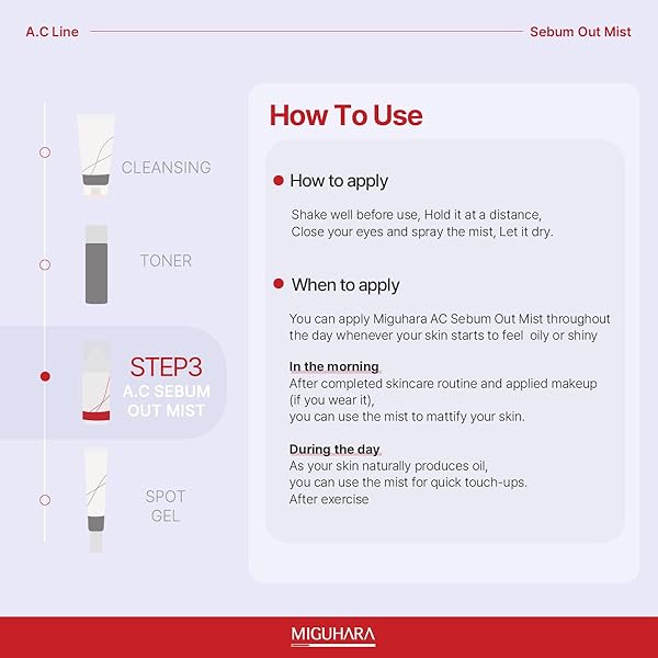 MIGUHARA A.C SEBUM OUT MIST | KOREAN SKINCARE MIST (60ML/2.02 FL. OZ.)