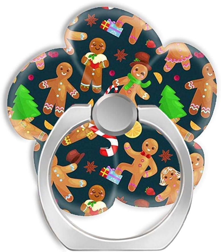 Cell Phone Ring Holder for Smartphone,Flower Shape Finger Ring Kickstand Rotation Stand Grip with Car Mount - Gingerbread Man Festive Christmas