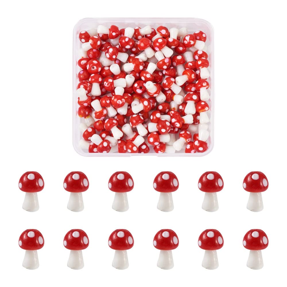 Craftdady 100Pcs Cute Mushroom Lampwork Beads Red White Small Handmade Glass Spacers Beads for Jewelry Bracelets Earring Making Hole: 2mm