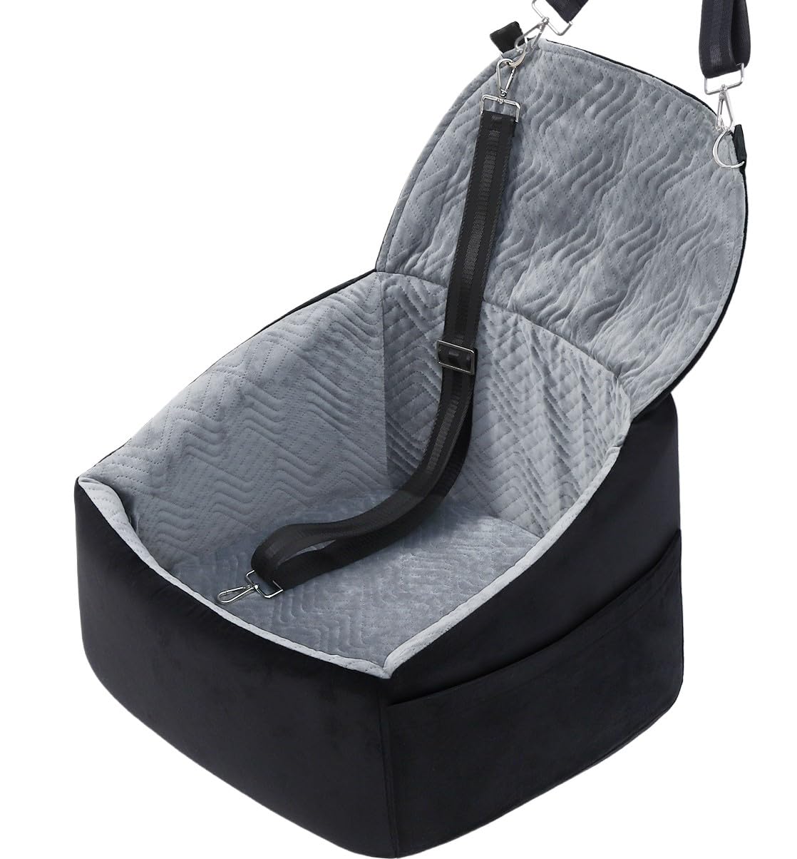 Photo 1 of ***REFERENCE***NUPIDA Dog Car Seat for Small Dogs, Pet Booster Seat with Extendable Backrest, Pet Car Seats up to 30 lbs, Washable Removable Cover Travel Bed with Storage Pockets and 2 Safety Leashes, Black&Grey