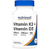 Nutricost Vitamin D3 + K2 (5000 IU D3 / 100mcg MK7) 120 Softgels, GMO-Free | Gluten-Free