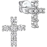 MomentWish Moissanite Cross Earrings for Men Women - S925 Sterling Silver Cross Stud Eearrings D Color VVS1 Clarity Diamond,Moissanite Stud Earrings Crucifix Jewelry Gift